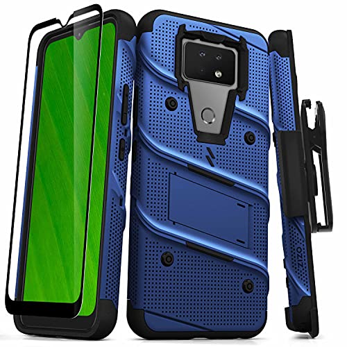 Zizo Bolt Series For Cricket Ovation 2 Case With Screen Protector Kickstand Holster Lanyard Blue & Black