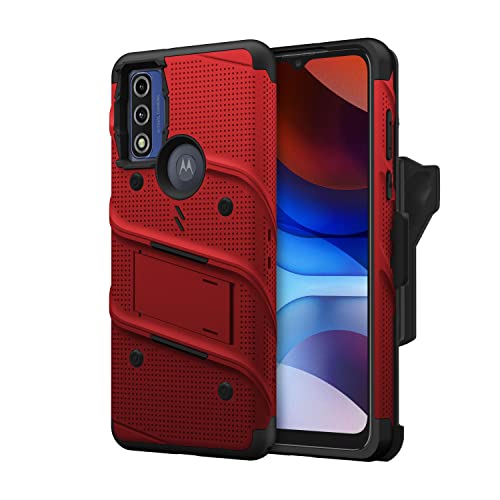 Zizo Bolt Bundle For Moto G Pure Case With Screen Protector Kickstand Holster Lanyard Red & Black