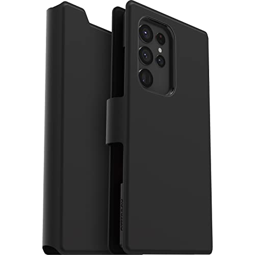 Otterbox Strada Via Case For Galaxy S22 Ultra, Shockproof, Drop Proof, Slim, Soft Touch Protective Folio Case With Card Holder, 2x Tested To Military Standard, Black