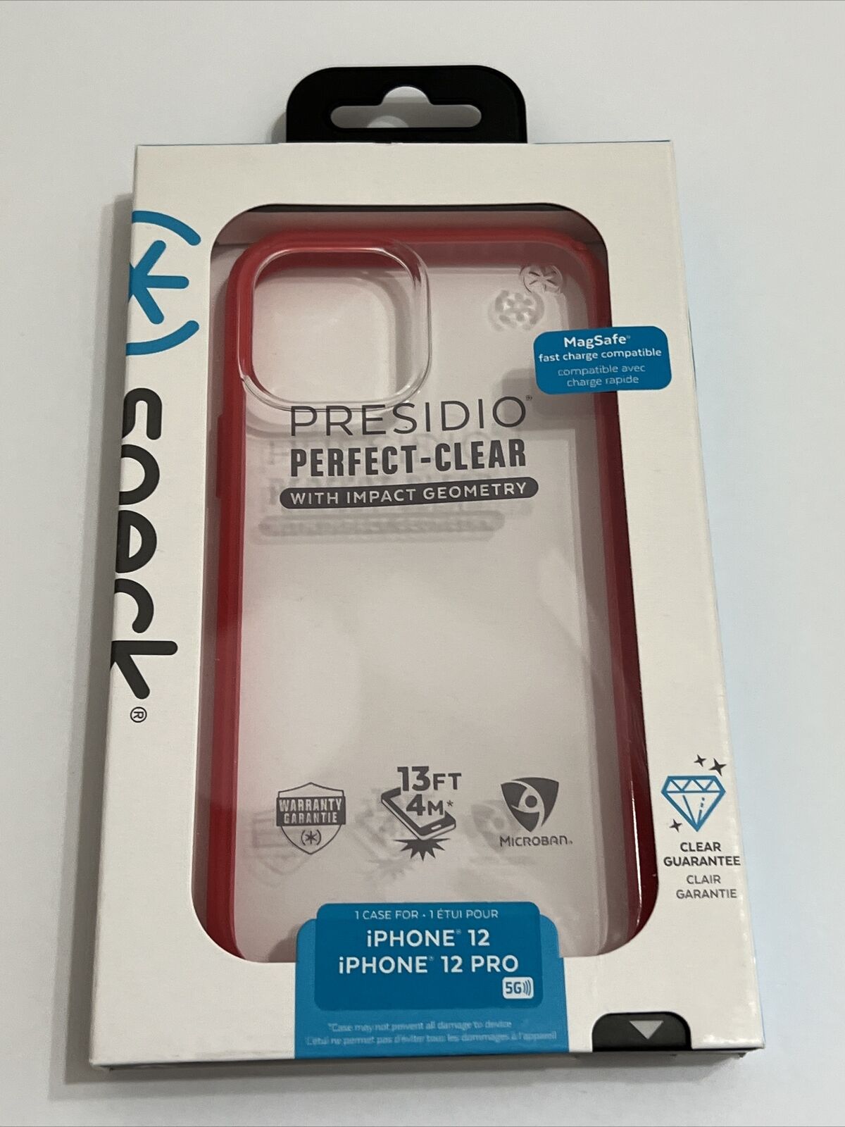 Speck Presidio Perfect Clear Case For Iphone 12 / 12 Pro Clear/Red Magsafe